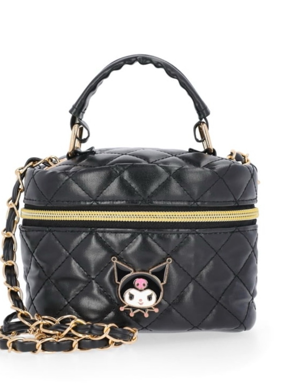 Sanrio Black Quilted Top-Handle Crossbody Bag Kawaii Cute Character Accent
